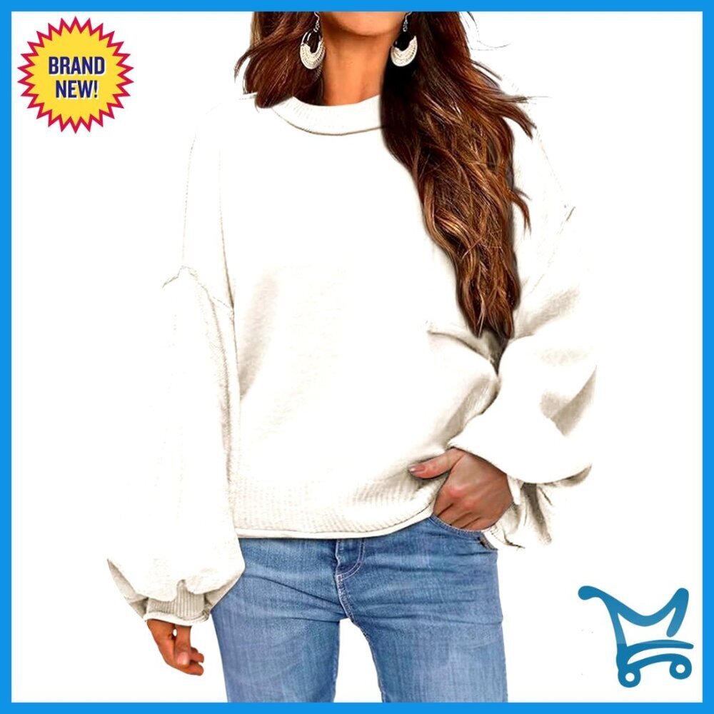 Ribbed Knit Pullover Oversized Lantern Sleeve Casual Chic Fall Winter Sweater